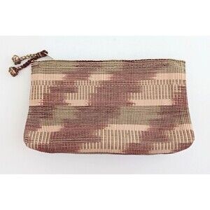 NEW Narda Hand Woven Dyed Lg Clutch Bag Tan/Brown/Green 12X7 Zip Top